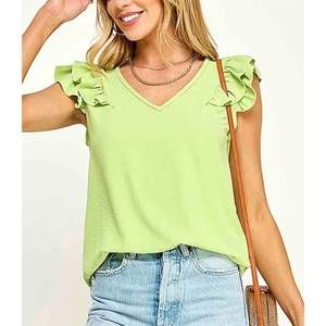 NEW ROUSSEAU veronica v neck ruffled top in lime